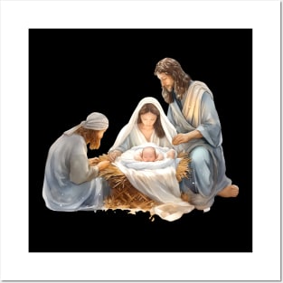 Watercolor Nativity Scene Posters and Art